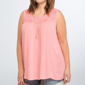 Torrid Gauze Embroidered Lace Tank Top